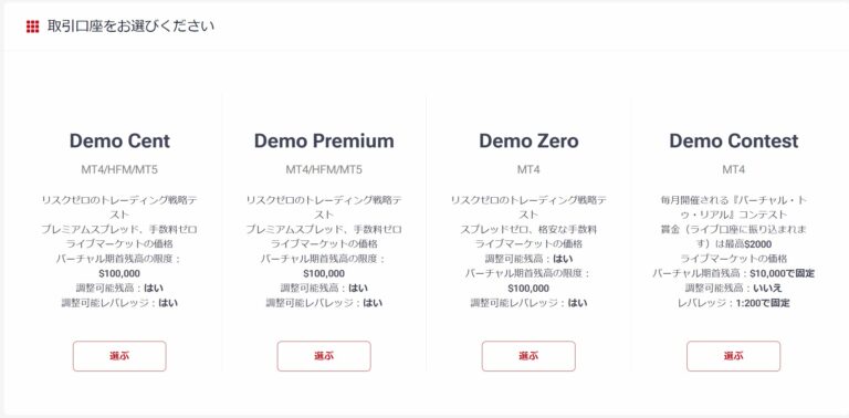デモ口座一覧